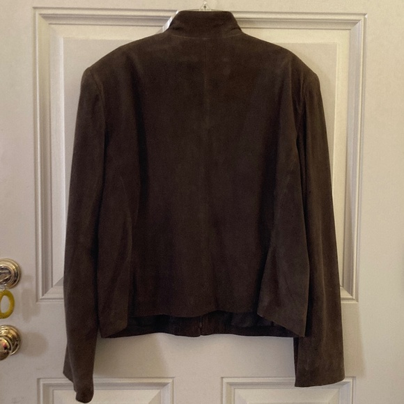 Jones New York Suede Zip Jacket/100% Leather/Dark Olive Green/Size 14/WORN ONCE! - Picture 3 of 4